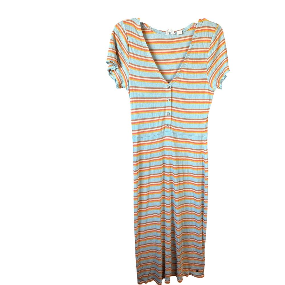 Roxy Size Large Knee Length Dress Striped Summer Beachy